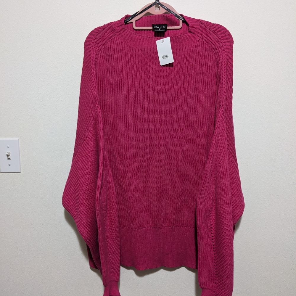 City Chic Women's Plus Sized 1XL 22/24 Pink pullover ribbed sweater.